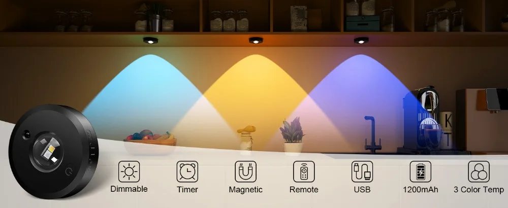 RGB 12 Color Night Light Wireless Remote Control Type-c Rechargeable Light Powered Cabinet Light for Kitchen Wardrobe Bedroom