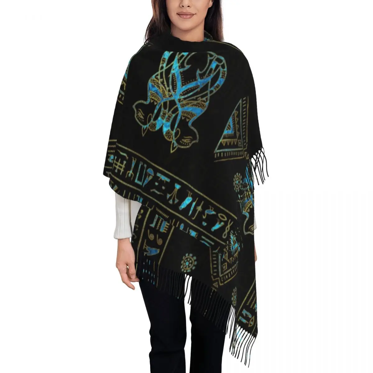 Egyptian Cats Scarf for Womens Fall Winter Cashmere Shawl Wrap Ancient Egypt Long Large Shawl Scarf for Evening Dress