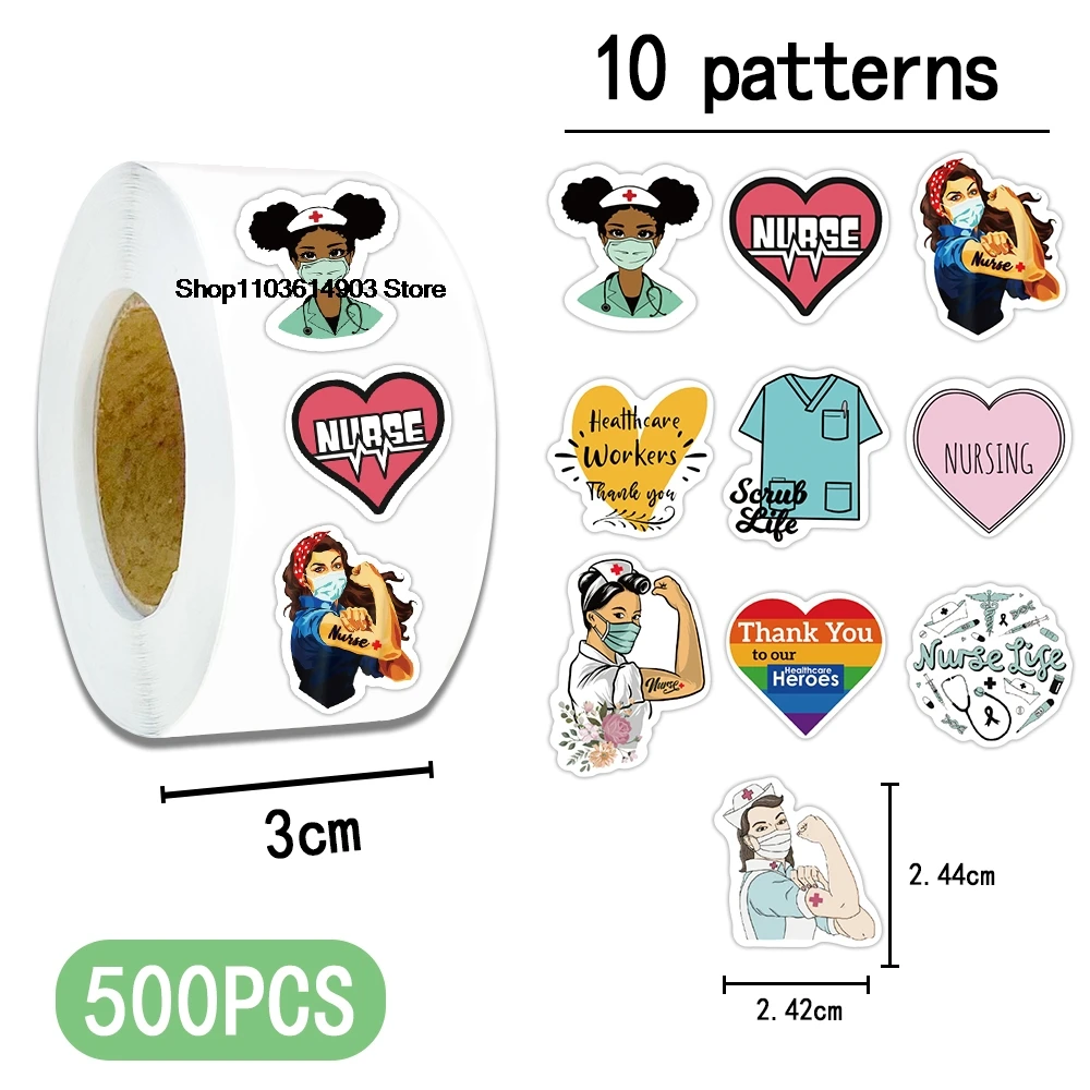 500pcs/roll Cartoon nurse stickers room decor wall art Wedding venue decoration school teacher supplies reward stickers