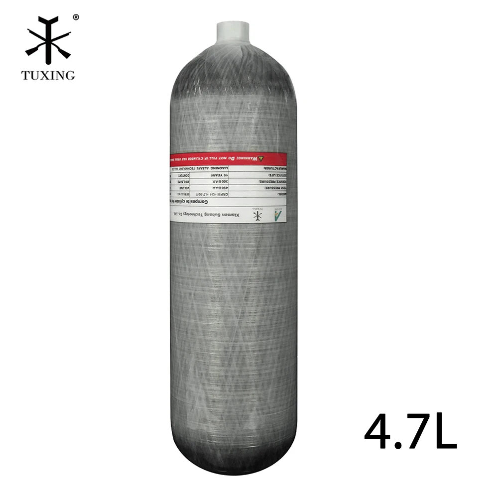 TUXING 4500Psi 4.7L Carbon Fiber Cylinders 300Bar High Pressure Cylinders for HPA Scuba Diving Tank Thread M18*1.5