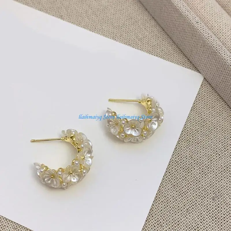 573B Flower Earrings Elegant Studs Earrings Modern Flower Ear Studs Alloy Texture
