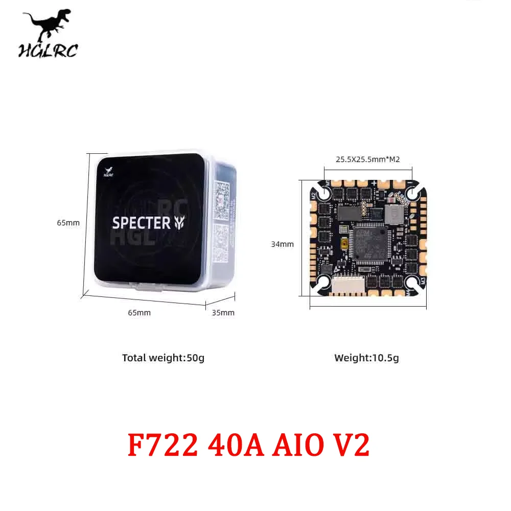 HGLRC F722 40A AIO V2 FPV Drone Flight Controller ESC 2-6S BL32 32.10 STM32F722 for 2-5 Inch Cinewhoop Freestyle RC Drone