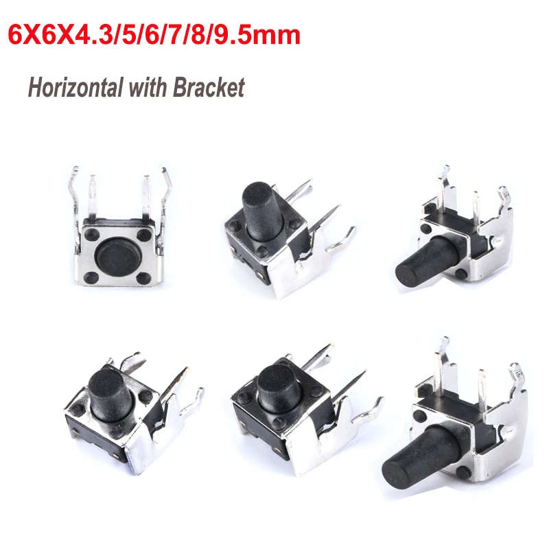 50PCS 6X6 Series Tact Switch 6*6*4.3/5/6/7/8/9/10mm Pins 2/4 Feet Horizontal Bracket Push Button Switch DIP PCB Micro/key Switch