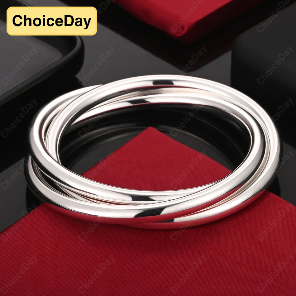 

ChoiceDay 925 sterling silver shiny three-circle exaggerated bracelet men's and women's fashion party jewelry gift accessories