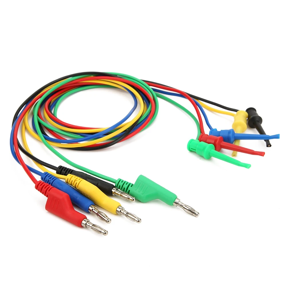 P1045 5Pcs 4mm 1m Stackable Banana Plug to Test Clip Multimeter Test Lead Cable Wire Accessory