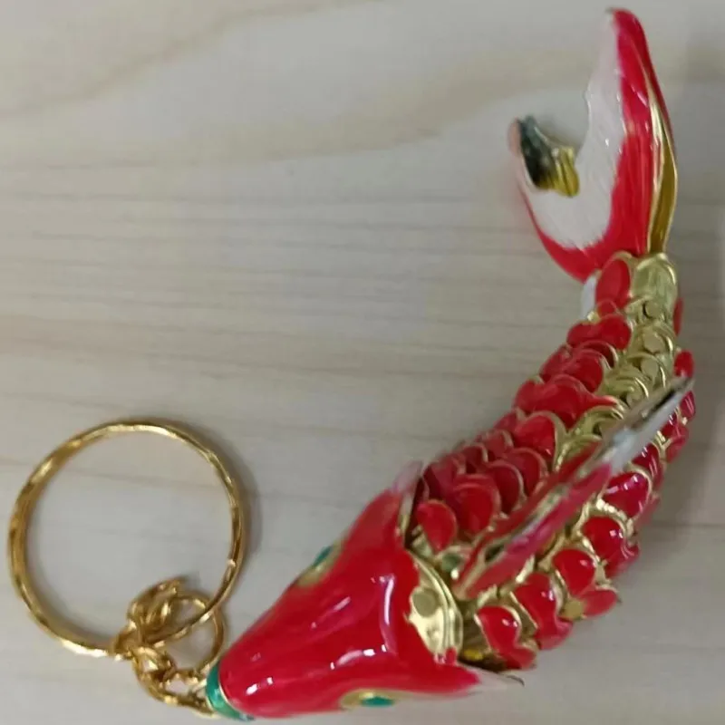 3.54 inch Large Koi Fish Charms Keychain Cloisonne Enamels Animal Keyrings Swing Goldfish Pendants