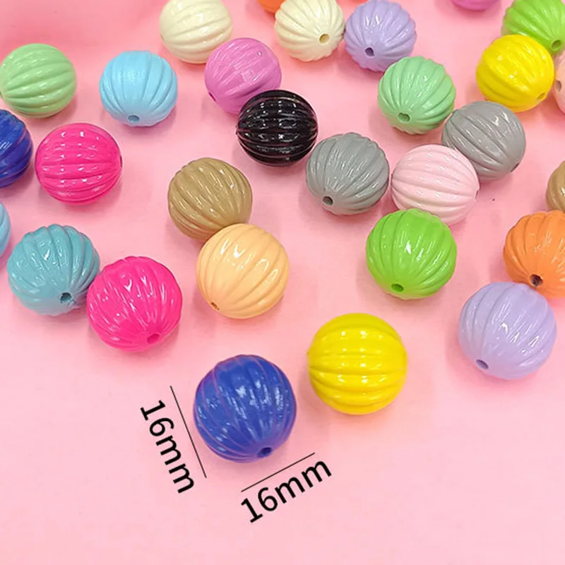 10pcs Round Pumpkin Shape 16mm Acrylic Plastic Loose Beads For Jewelry Making DIY Bracelet Findings