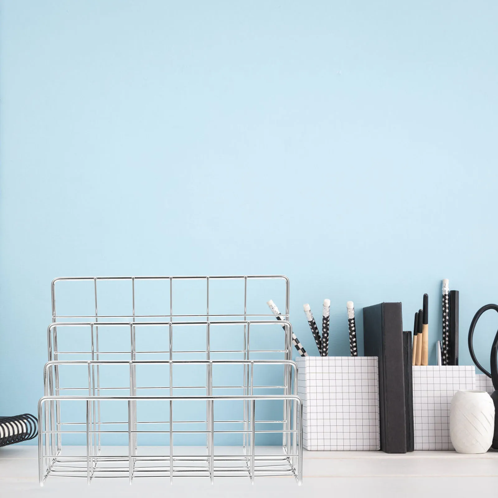 

Desk File Organizer Mail Holder Rack Office Supplies Folder Bookshelf Iron Material Multifunctional Design Storage Documents