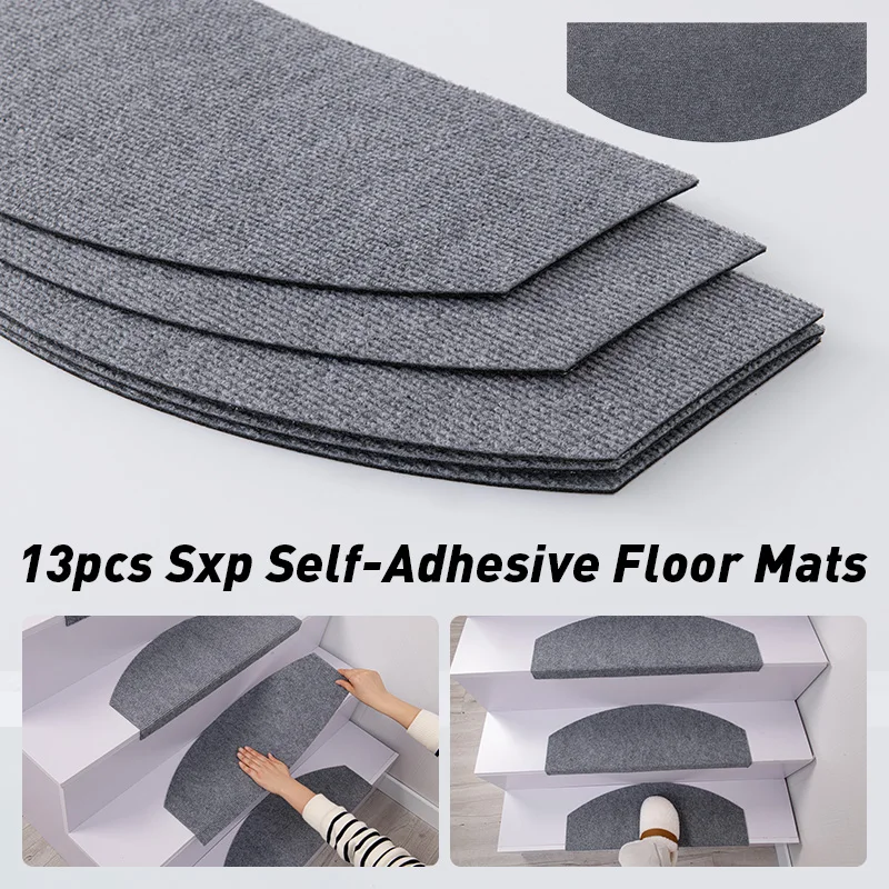 13Pcs Semi-Circular Self-Adhesive Stair Mats for Wooden Steps, Household Floor Mats Indoor Stair Carpet Runner Mat for Baby Pets
