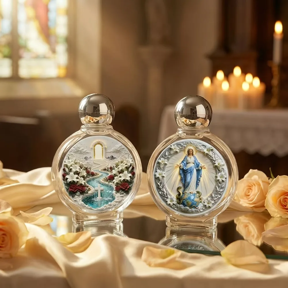 2Pcs 0.51oz Holy Water Bottle Jesus Mary Icon Refillable Catholic Baptism Gift Home Decor Holiday Religious Gift