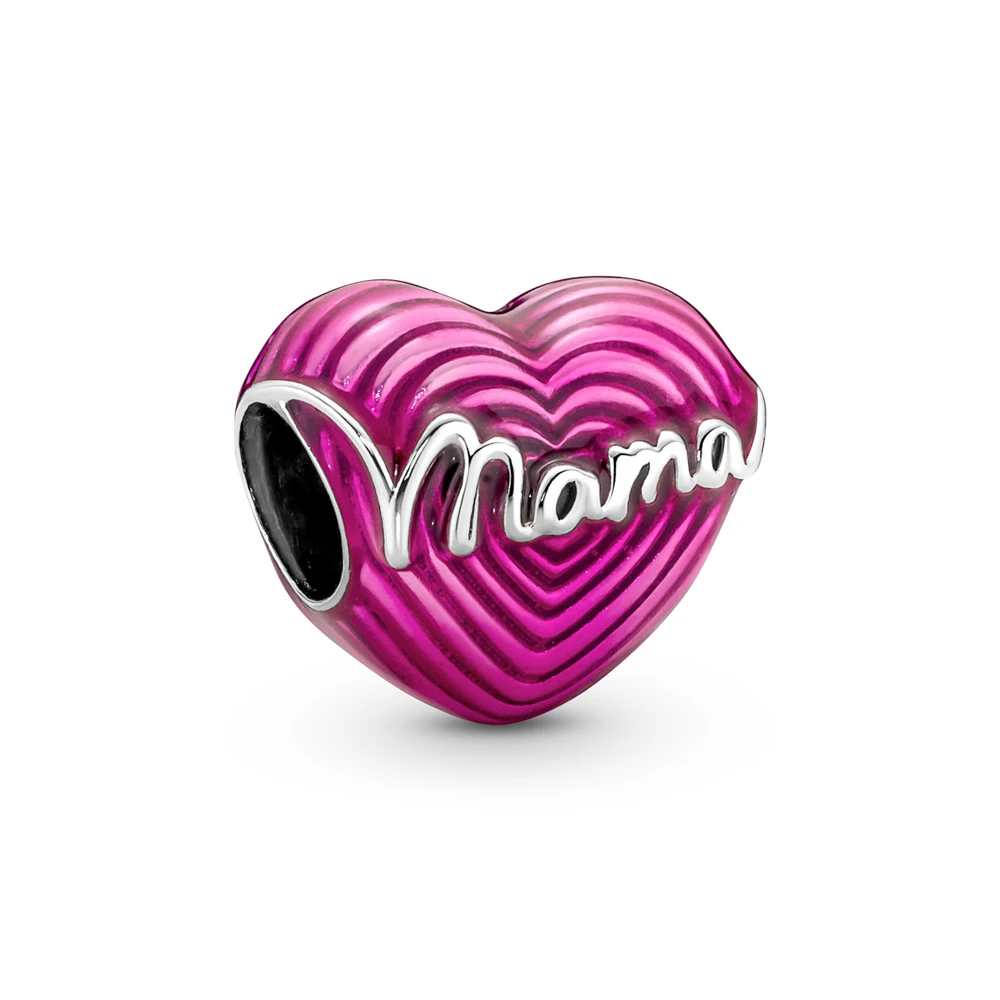 925 Sterling Silver Radiating Love Mom Mama Heart Oval Cabochon Bead Charm Fit Pandora Women Bracelet Bangle Gift DIY Jewelry