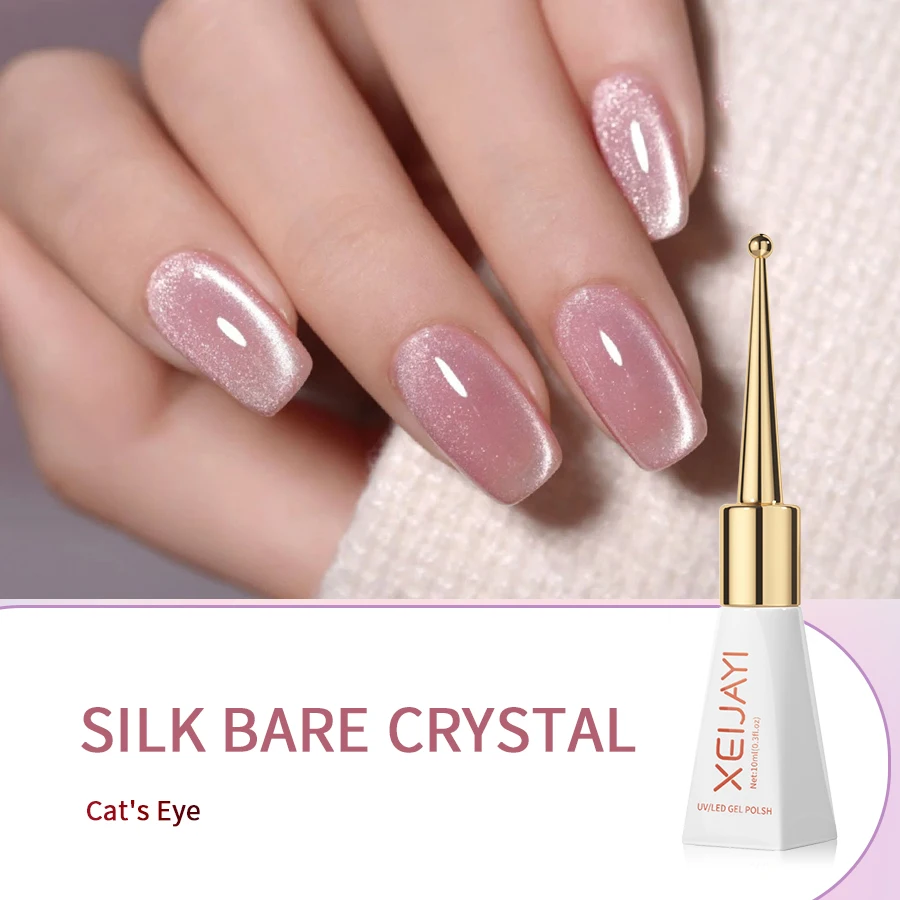 1pc 10ml Silk Nude Crystal Cat Eye Gel Polish Magnetic Nail Polish Holographic Pink Cat Eye Gel Nail Polish Gel Gel Varnish