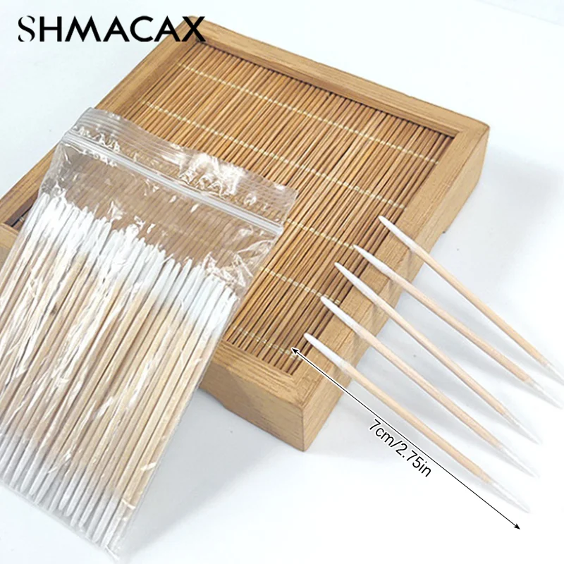 Double-Pointed Disposable Ultra-Small Cotton Swab Brush Lint Free Micro Wood Makeup Brushes Eyelash Extension Glue Removing Tool