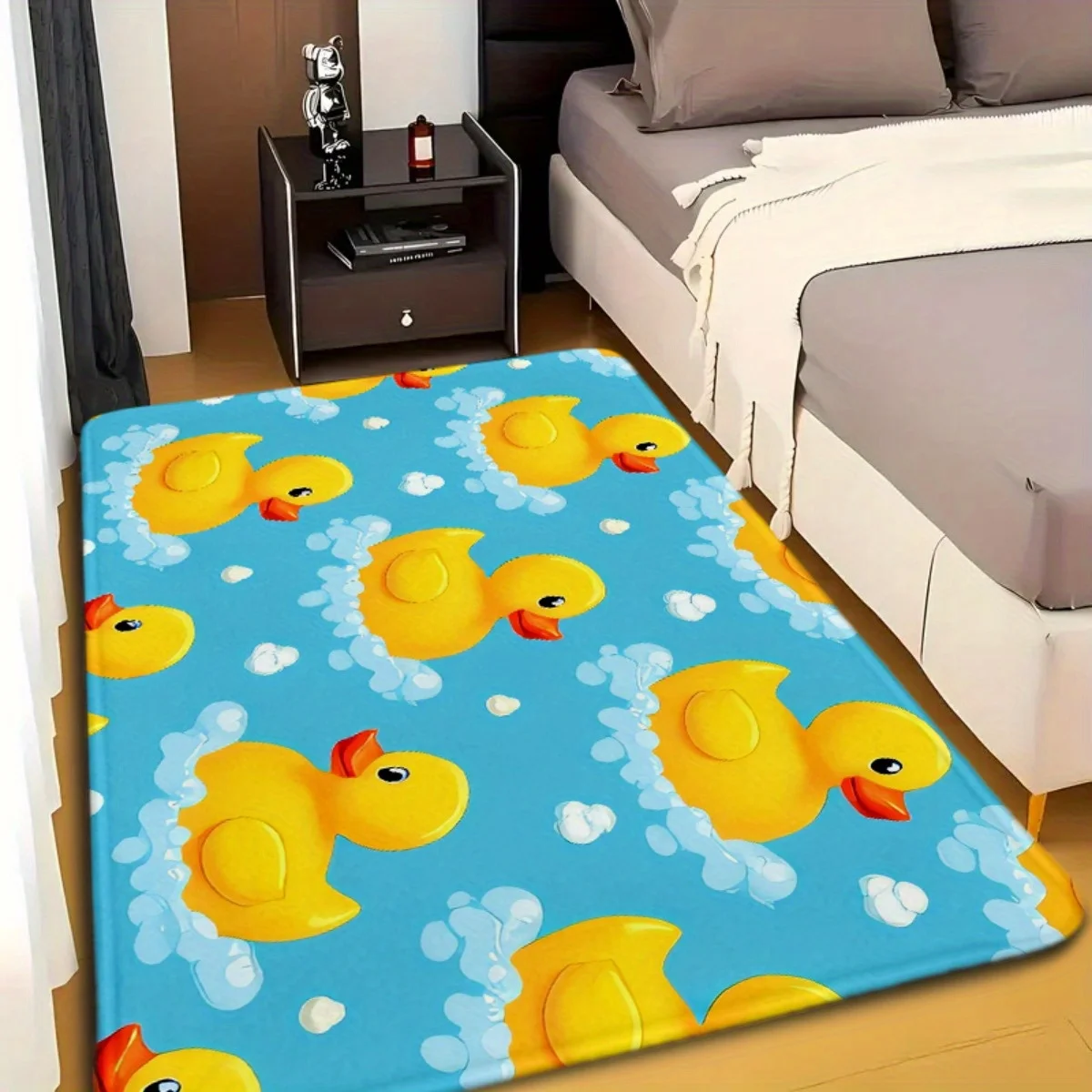 1pc 2D Flat Blue Rubber Ducks Bath Bubbles Cute Flannel Area Rug Non Slip Kids Bathroom Decor Carpet For Nursery Playroom Floor