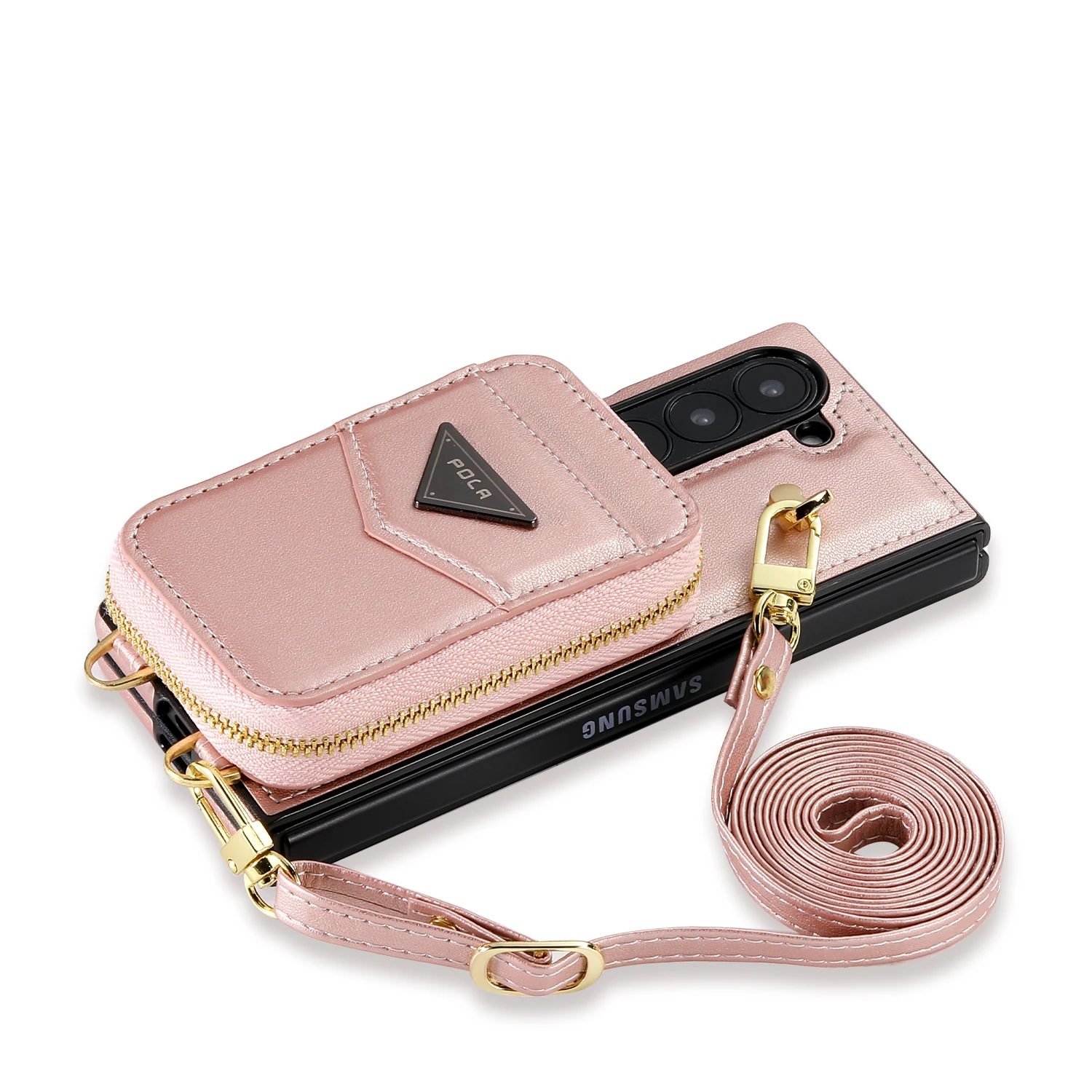 Crossbody Zipper Cards Solt Bag Leather Case For Samsung Galaxy Z Fold 6 5G Fold6 Pocket Purse Strap Long Lanyard Stand Cover