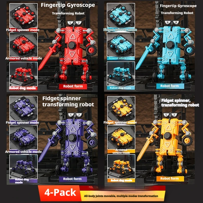 Generic Hardcore Action Fidget Spinner Transforming Robot Multi Form Movable Model 4 Pack Kids Toy Boys Creative Deformable Gift