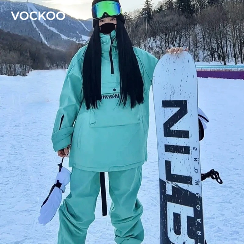 

Vockoo 2026 hooded ski suit for women, outdoor windproof jumpsuit, one-piece snow waterproof ski board clothing ski outfit women