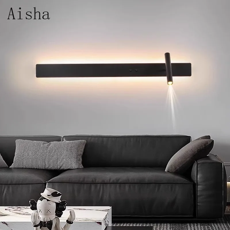 

One Line Long Strip Wall Lamp Minimalist Living Room TV Background Wall with Spotlight Switch Atmosphere Bedroom Headboard