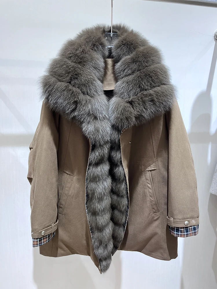 

Зимние теплые куртки на гусином пуху с воротником из натурального лисьего меха, женские куртки-пуховики, толстые женские парки, джинсовые пальто, верхняя одежда