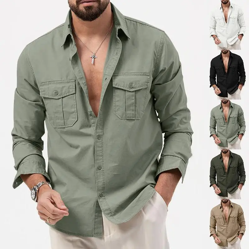 

New Men's Casual Long Sleeve Shirt Multi-Pocket Classic Style Comfortable Breathable Fashionable Inner Wear for All Seasons