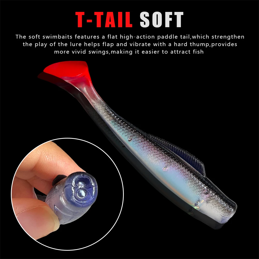6 Stück/Set TPR Schwimmender Weichköder 85mm 4,5g Laser Leuchtender Paddle T-Tail Swimbait Wobbler Angelköder Bass-Angelzubehör Pesca – Detail 3