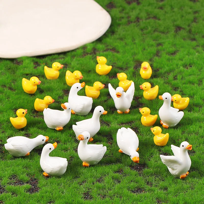 5pcs Mini Adorable White Duckling Yellow Duckling Model Plush Miniature Creative Decorative Figurine Micro-Scale Desk Ornament