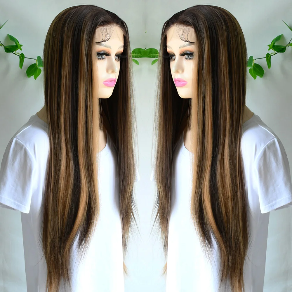 Parrucche anteriori in pizzo colorato 13x4 Hd Highlight per le donne Parrucche frontali in pizzo Hd diritte sintetiche biondo miele