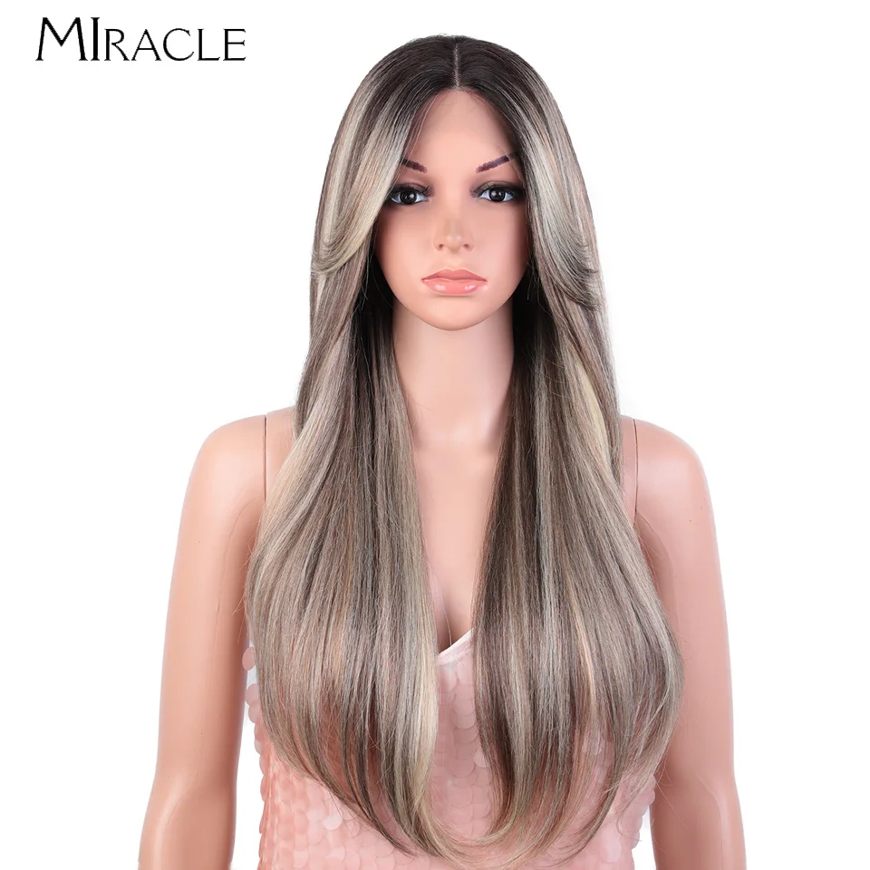 

MIRACLE 26‘’ Straight Lace Front Wig for Women Long Synthetic Lace Wig Fantasy Black Blonde Wig for Daily Cosplay Wigs Fake Hair