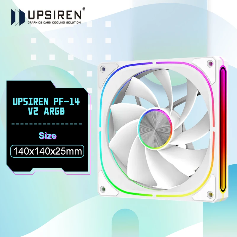 

UPSIREN PF-14 V2 ARGB Вентилятор охлаждения корпуса компьютера, 14 см/гидравлический подшипник/9 лопастей/36 ламповых бусин, 3-сторонний дизайн бесконечности зеркала