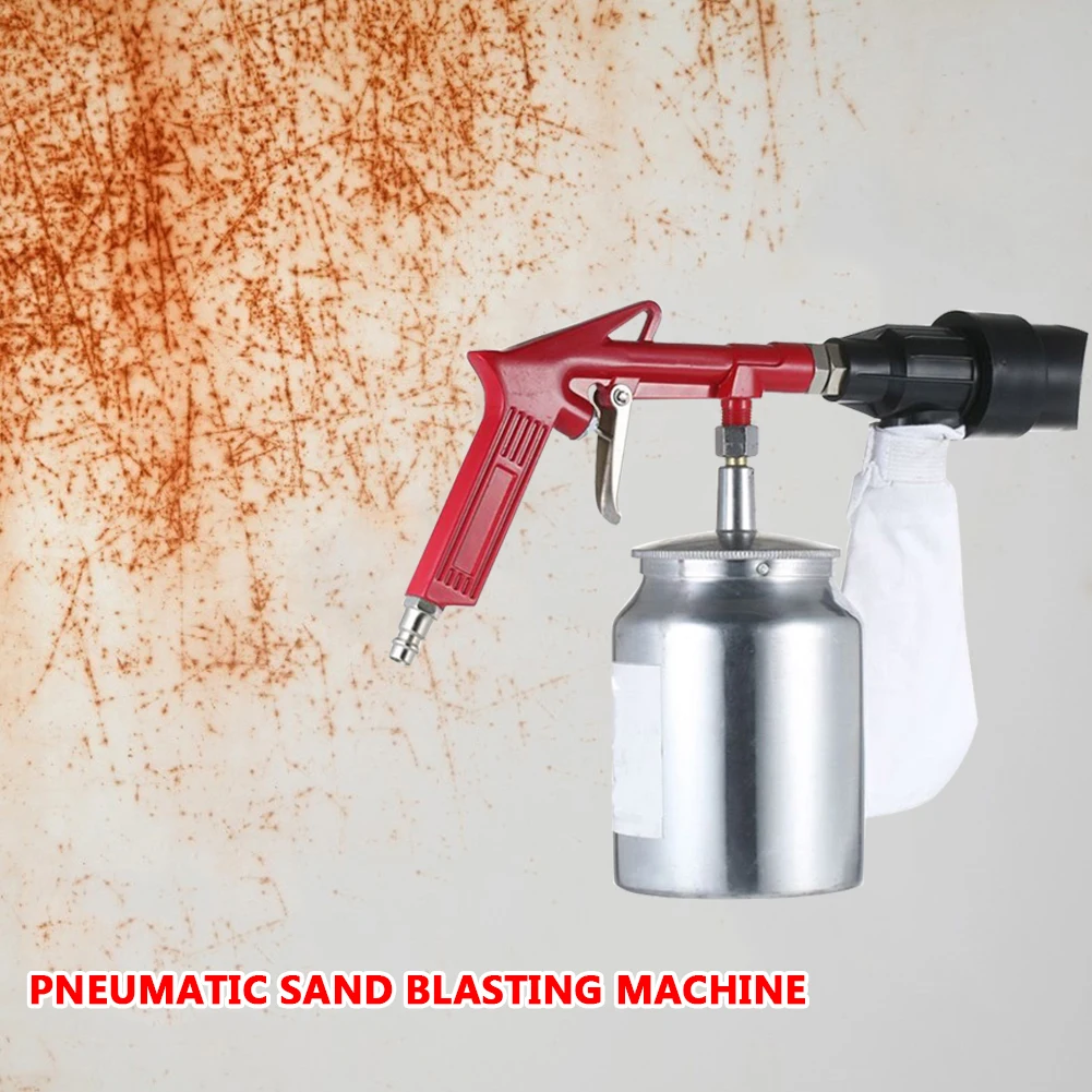 Pneumatic Sandlasting Spray Gun Tool 1/4inch 450ml Portable Sandblasting Gun with 4 Nozzle SandBlasting Device for Removing Rust