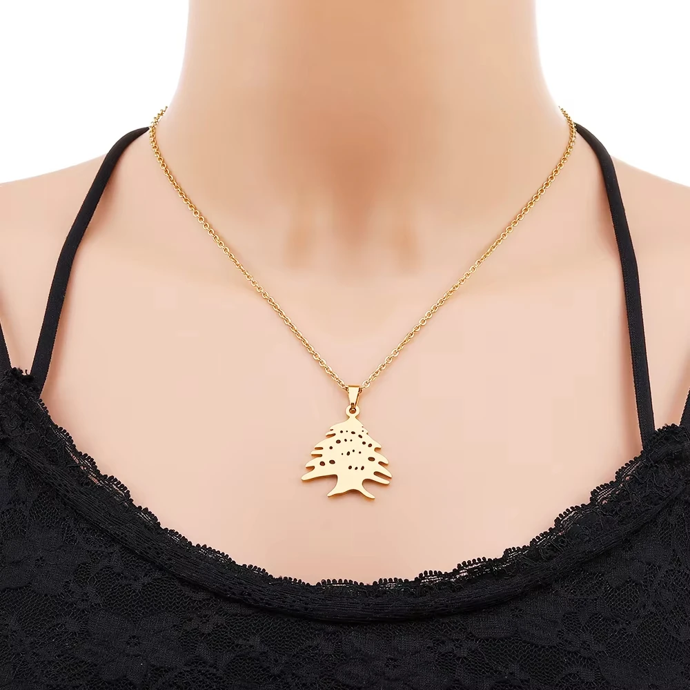 Lebanon Map Cedar Tree Pendant Necklace Unisex Ethnic Charm Patriotic Souvenir Jewelry Gold Silver Color Holiday Party Gift