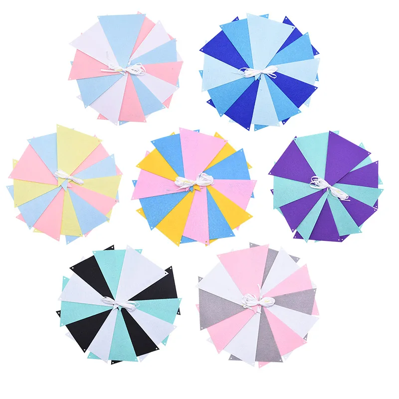 12 Flags Hanging Banners Felt Cloth Garland Wall Hanging Bunting Flags Pennant for Baby Shower Wedding Birthday Party Decoration