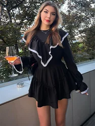 Tossy Ruffled Patchwork For Women Mini Dress Slim Long Sleeve Elegant Fashion Contrast Party Dress Summer 2024 Female Dress New