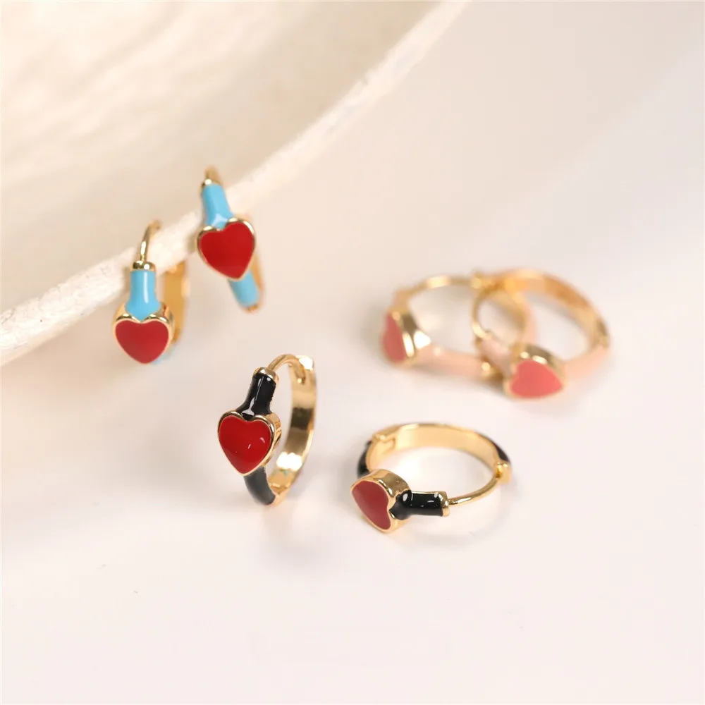 

Copper-plated Real Gold Contrasting Color Peach Heart Dopamine Multi-color Earrings Fashionable Versatile Earrings