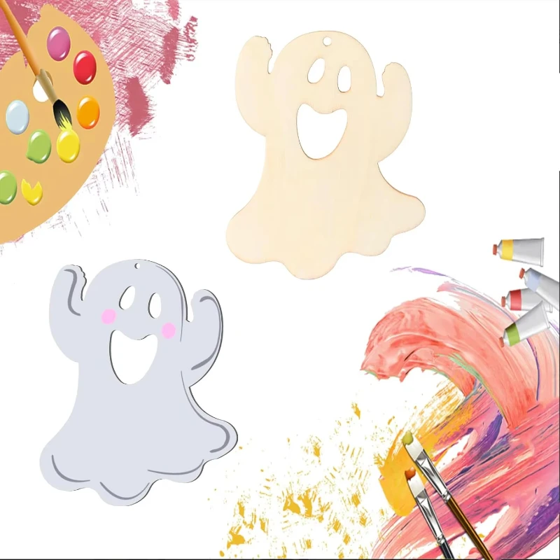 Halloween Wooden Slices - Ghost Shapes | Hanging Tags Ideal for Creative DIY Home Garden Festive Decor Accessories