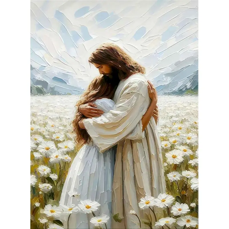 CHENISTORY Painting By Number Jesus Hugging Lady Picture By Numbers For Adults Religious Handpainted Art Home Wall Decoration