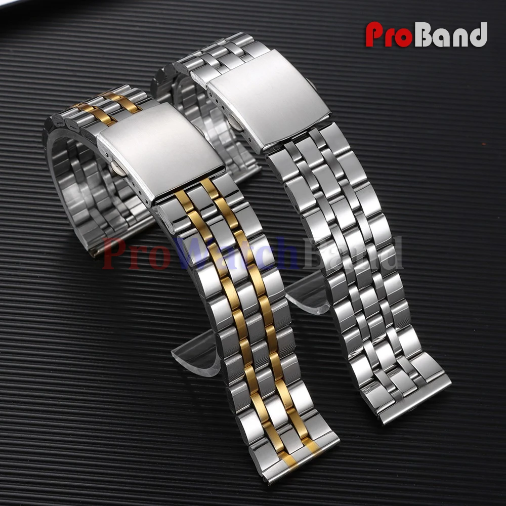 

Silver Gold Stainless Steel Watchbands 18mm 20mm 22mm Watch Straps Folding Buckle Men Women Bracelet Belt Accessories for Seiko