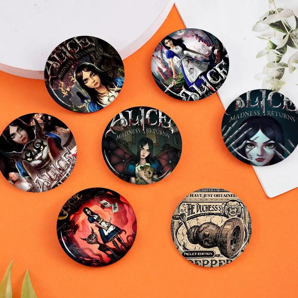 A-Alice M-Madness R-Returns Creative Tinplate Soft Button Pins Animal Icon Brooch Lapel Backpack Badge Accessories Pin