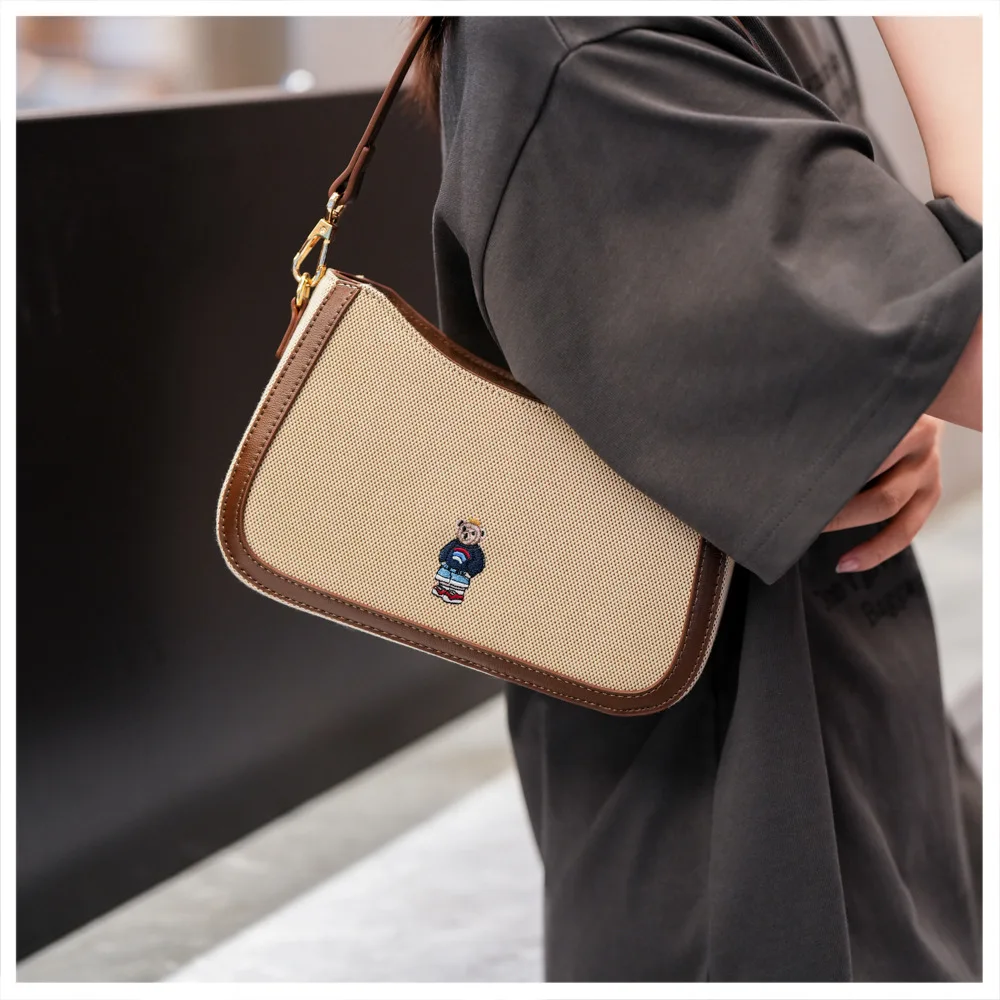 Beibaobao 2025 موضة جديدة الدب كتف واحد تحت الإبط حقيبة قماش قنب محمولة متعددة الاستخدامات عبر الكتف حقيبة نسائية onderмиiska #5