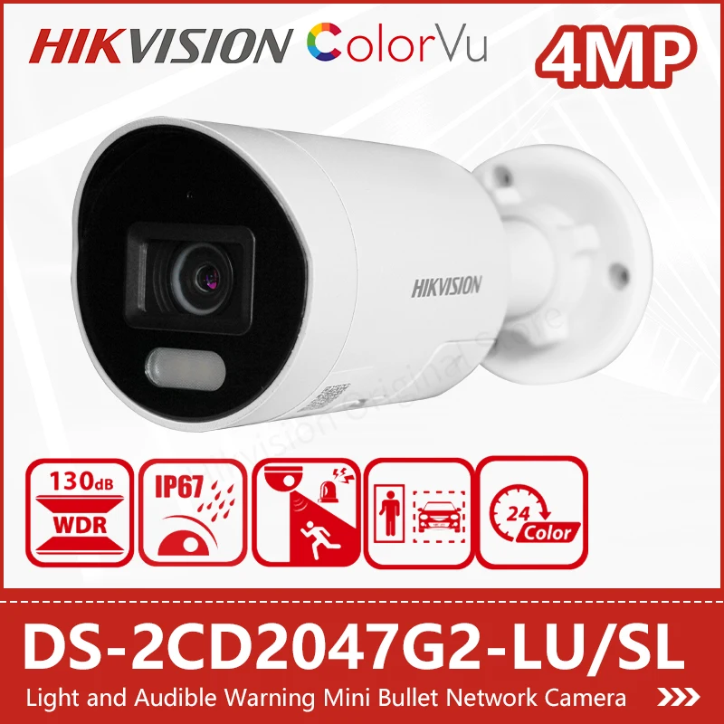 hikvision 4mp colorvu camera de rede externa em dois sentidos talk cctv luz e aviso sonoro protecao de seguranca ds2cd2047g2 lu sl 01