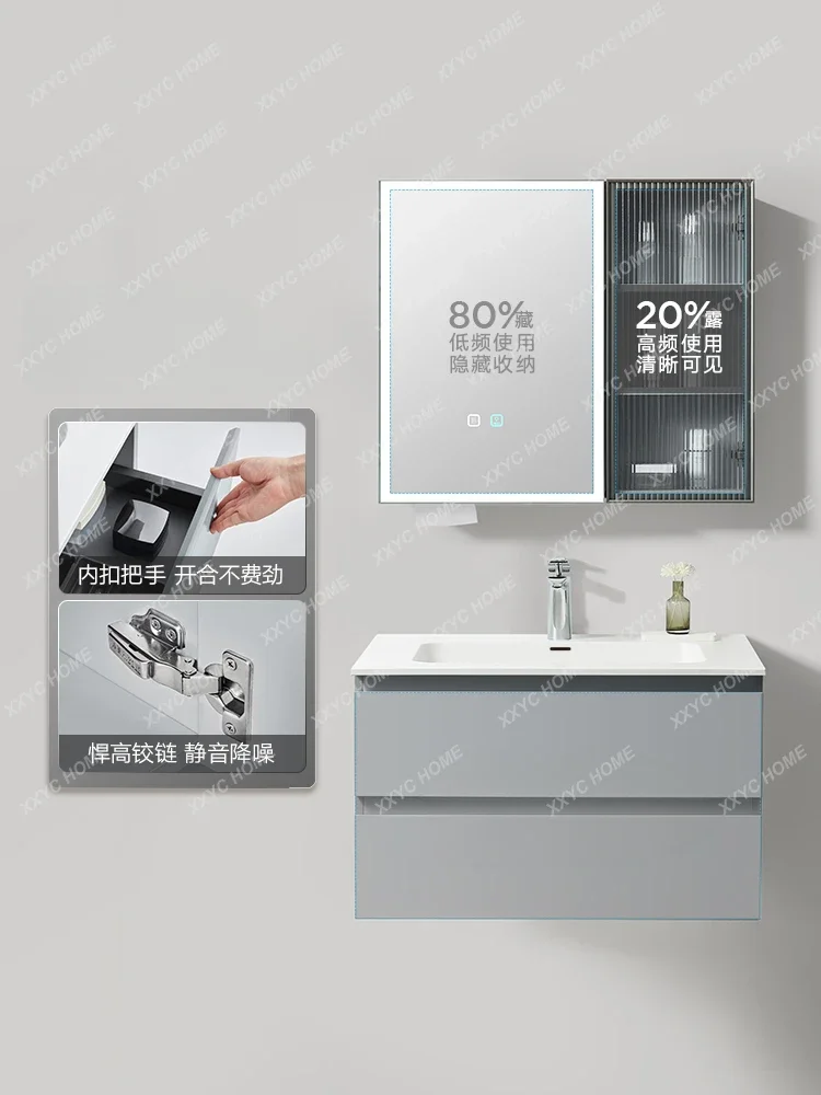 Bathroom Cabinet Combination Solid Wood Smart Mirror Cabinet Suit Seamless Whole Washbin Washbasin