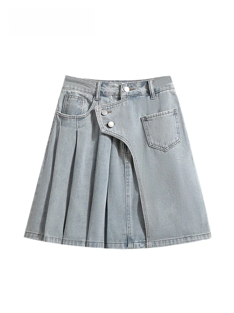 

High Waist CaraCLUB plus Size Denim Skirt Women's Summer New Sle Plump Sister School Sle Faion Slimming Pleated Skirt
