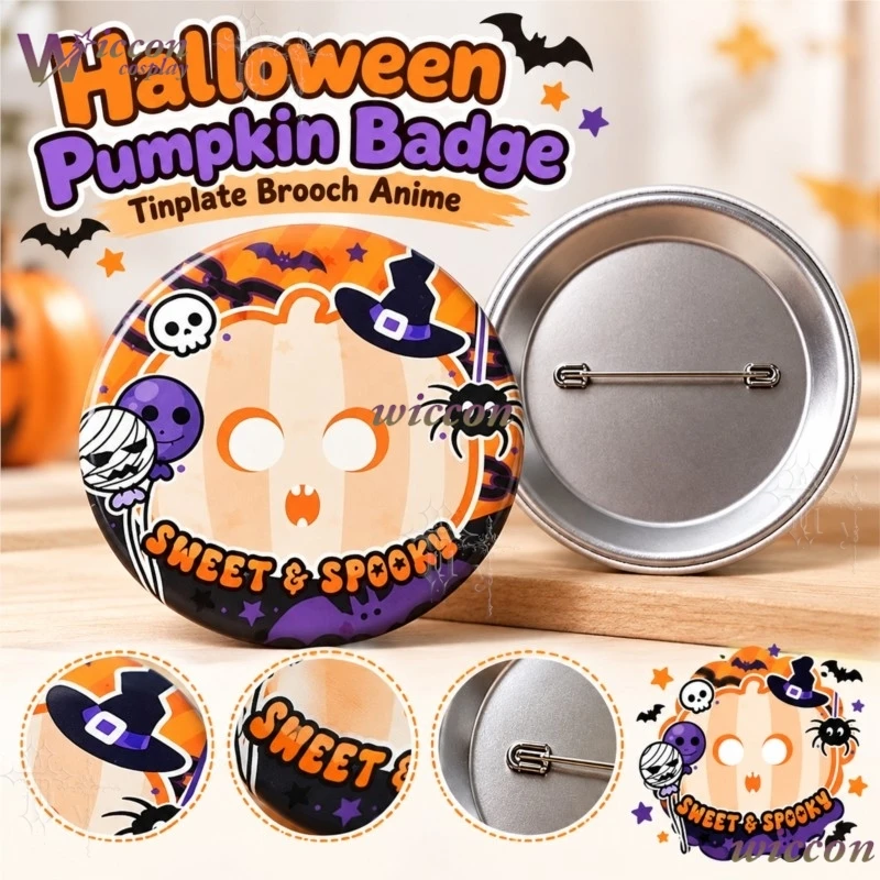 Halloween Pumpkin Badge Tinplate Brooch Anime Holiday Decor Accessory Cosplay Matching Pin For Backpack Clothes Decoration Cos