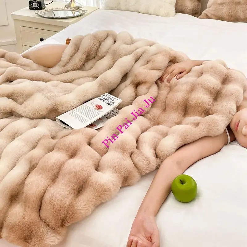 

Autumn Winter Warm New Tuscan Imitation Fur Blankets for Bed High-Quality Soft Fluffy Sofa Blanket Warmth Sleep Blankets Double