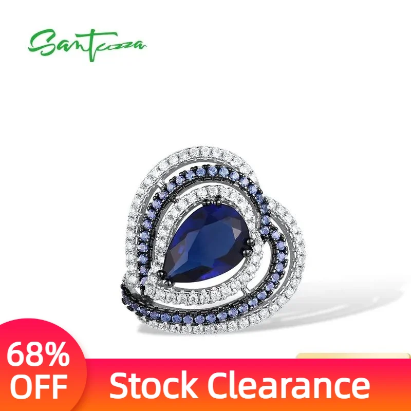 

SANTUZZA Pure 925 Sterling Silver Pendants For Women Heart Sparkling Blue Stones White CZ Pendants Luxury Gifts Fine Jewelry