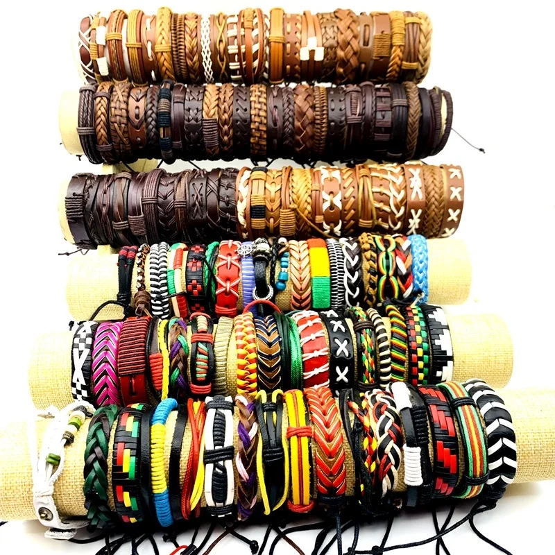 Wholesale 20/30/50/100/200pcs Vintage Leather Bracelets For Men Women Handmade Cuff Fashion Jewelry Party Gift Mix Lot Resizable