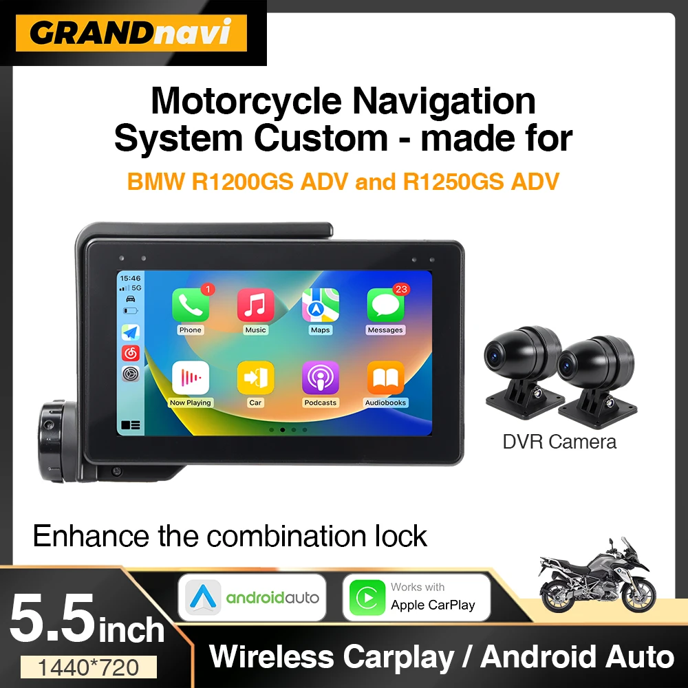 

Grandnavi For BMW R1200GS R1250GS ADV Motorcycle Wireless CarPlay Android Auto Portable Digital Dashboard Navigation Screen