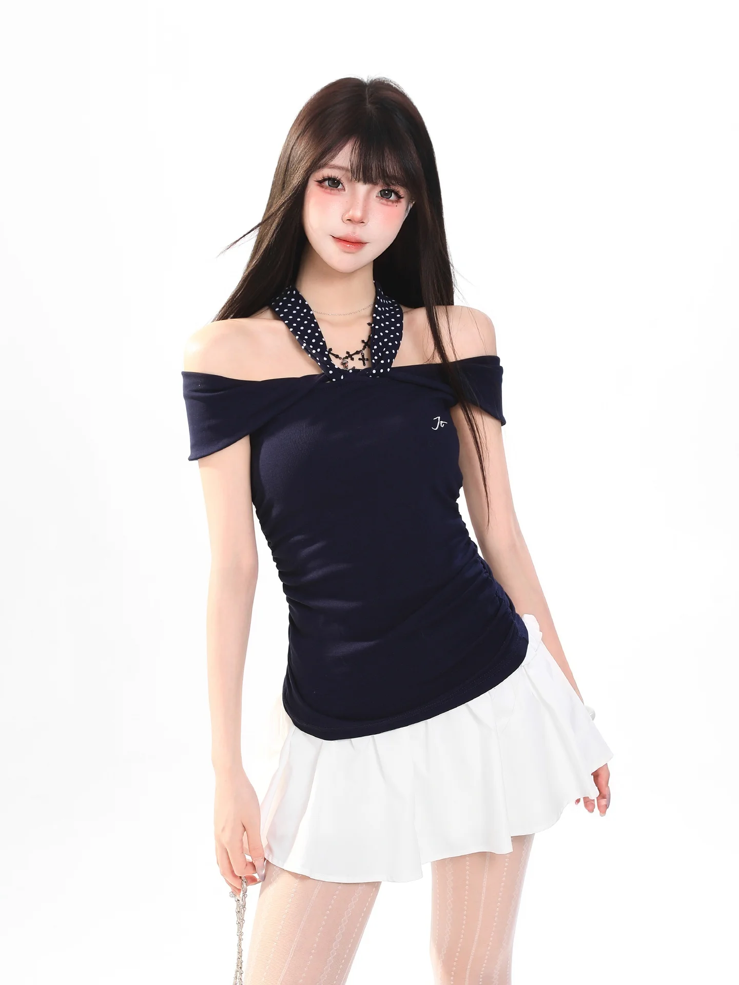 American Style Hot Girl Spill Point Tie One Shoulder Short Sleeve T-Shirt Women Summer High Sensation Slimming Beautiful Top