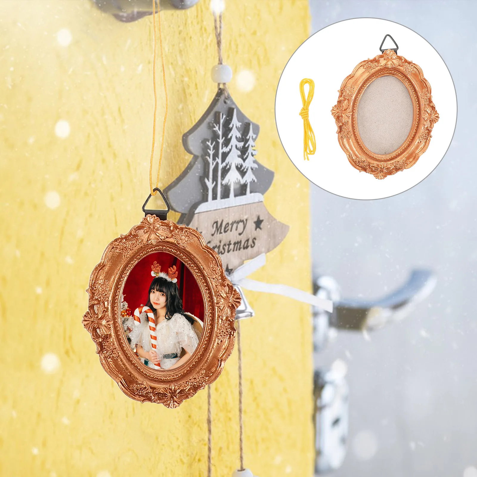

Vintage Mini Oval Picture Frame Hanging Decoration Creative Christmas Tree Ornament Photo Display Home Decor Wall Picture Frames