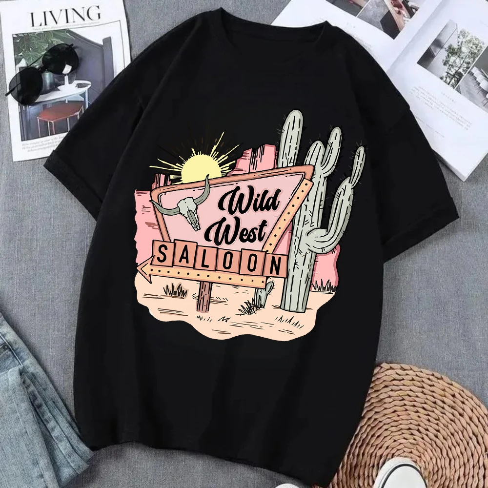 Women's T-shirt Wild West Saloon Graphic T Shirt Unisex Cactus Desert Print Tee Vintage Western Style Casual Short Sleeve Tops